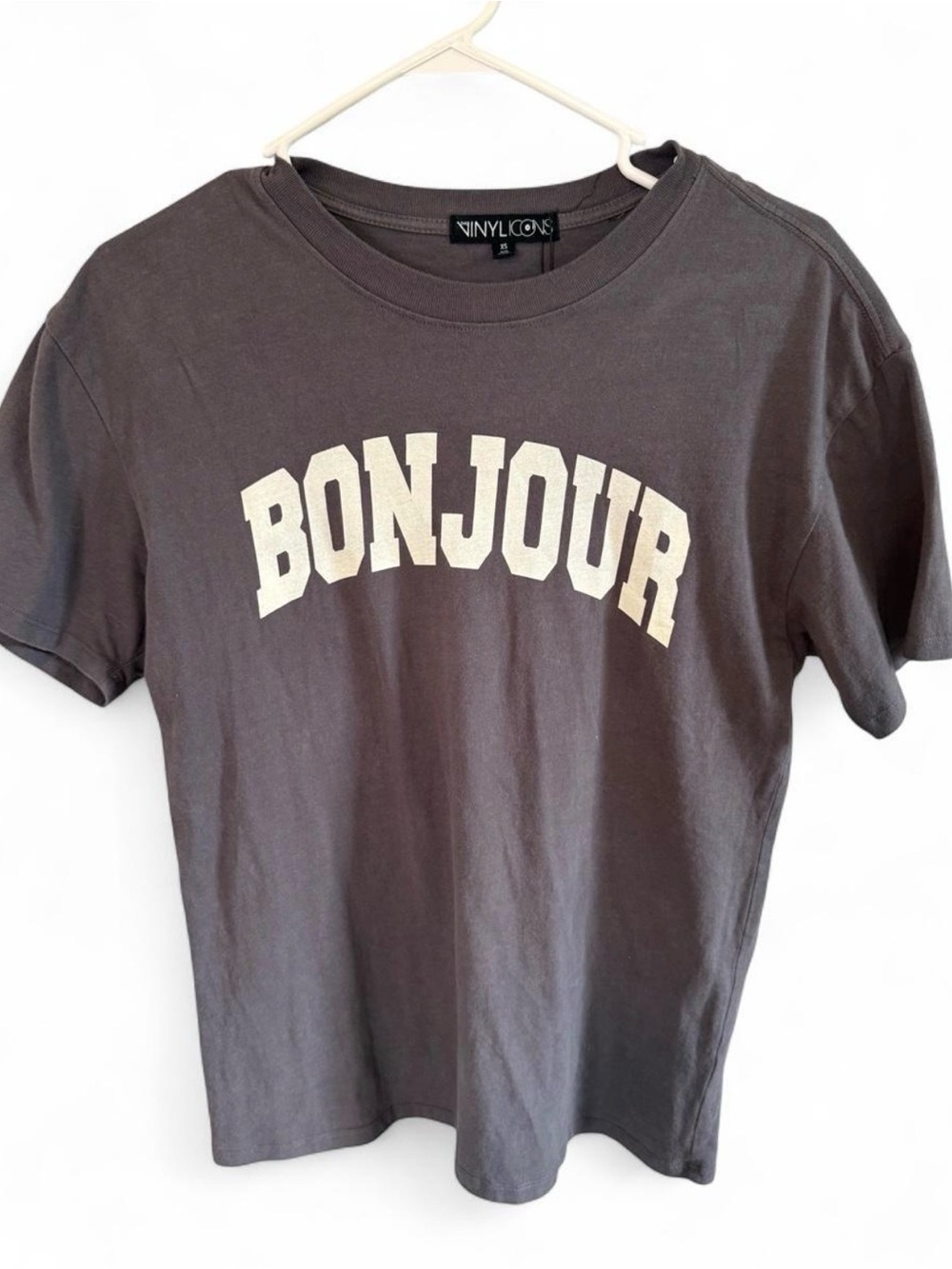 Vinyl Icons Bonjour Short Sleeve Tee - Charcoal Gray